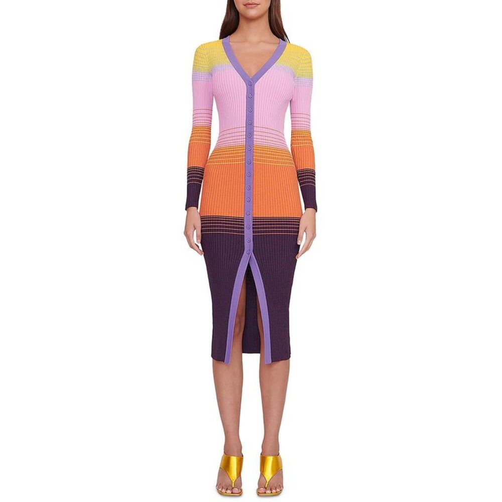 STAUD Womens Shoko Pink Striped Midi Daytime Sweaterdress NWOT